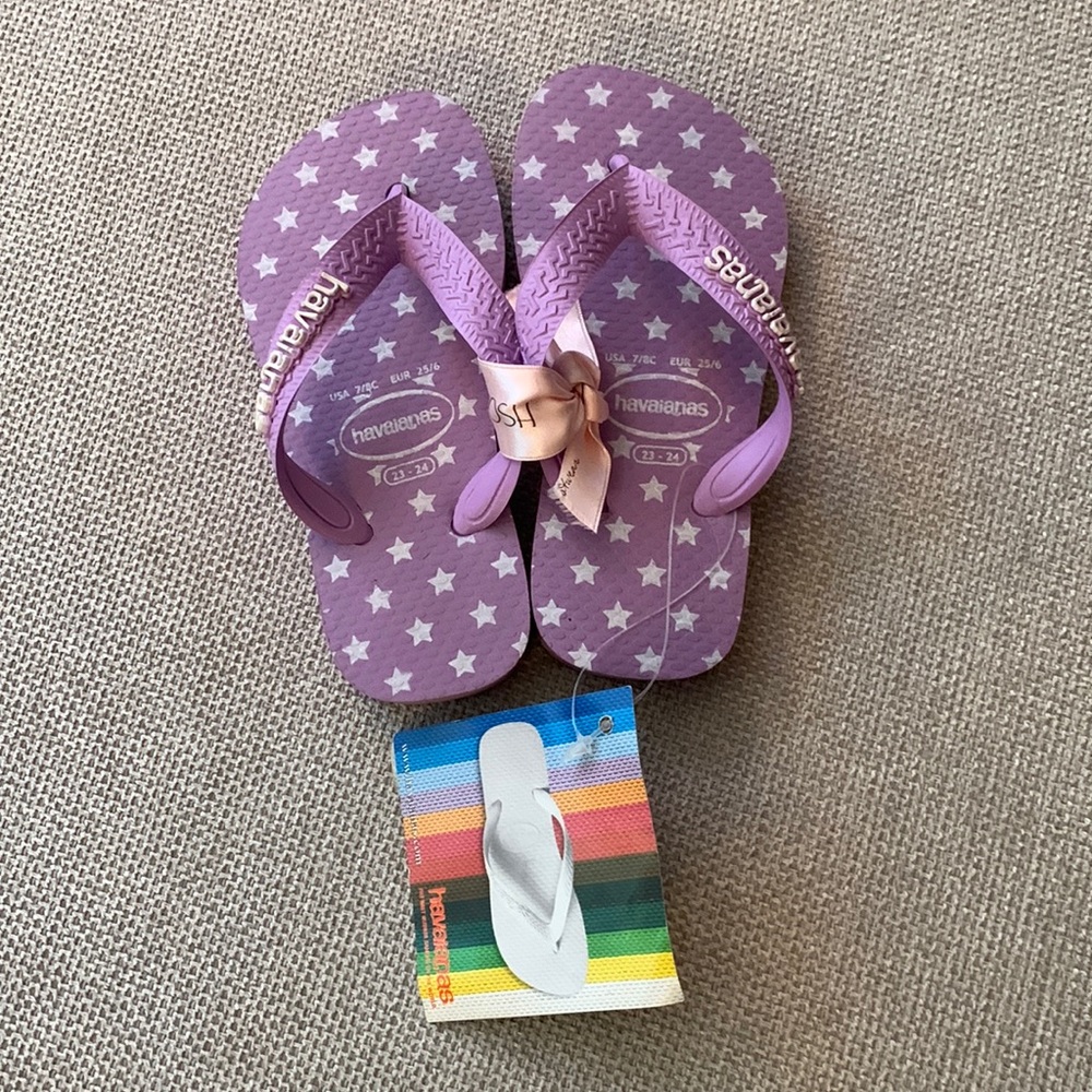 Havaianas kids, lilac flip flops with star print - size 7/8c